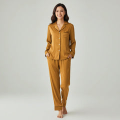 Premium Silk Pajama Suit - Camel