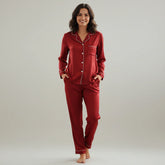 Premium Silk Pajama Suit - Red Wine
