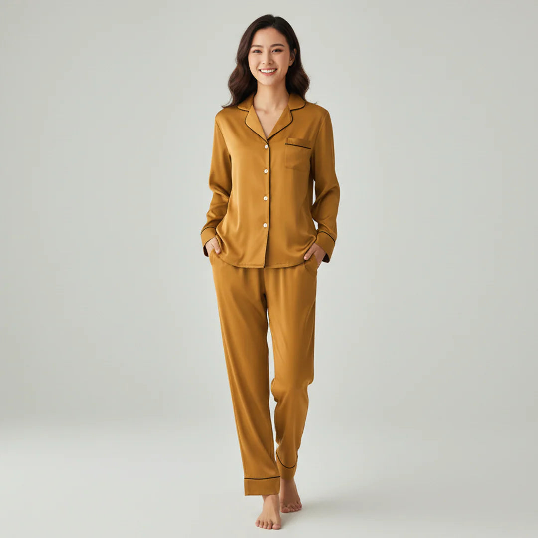 Premium Silk Pajama Suit - Camel