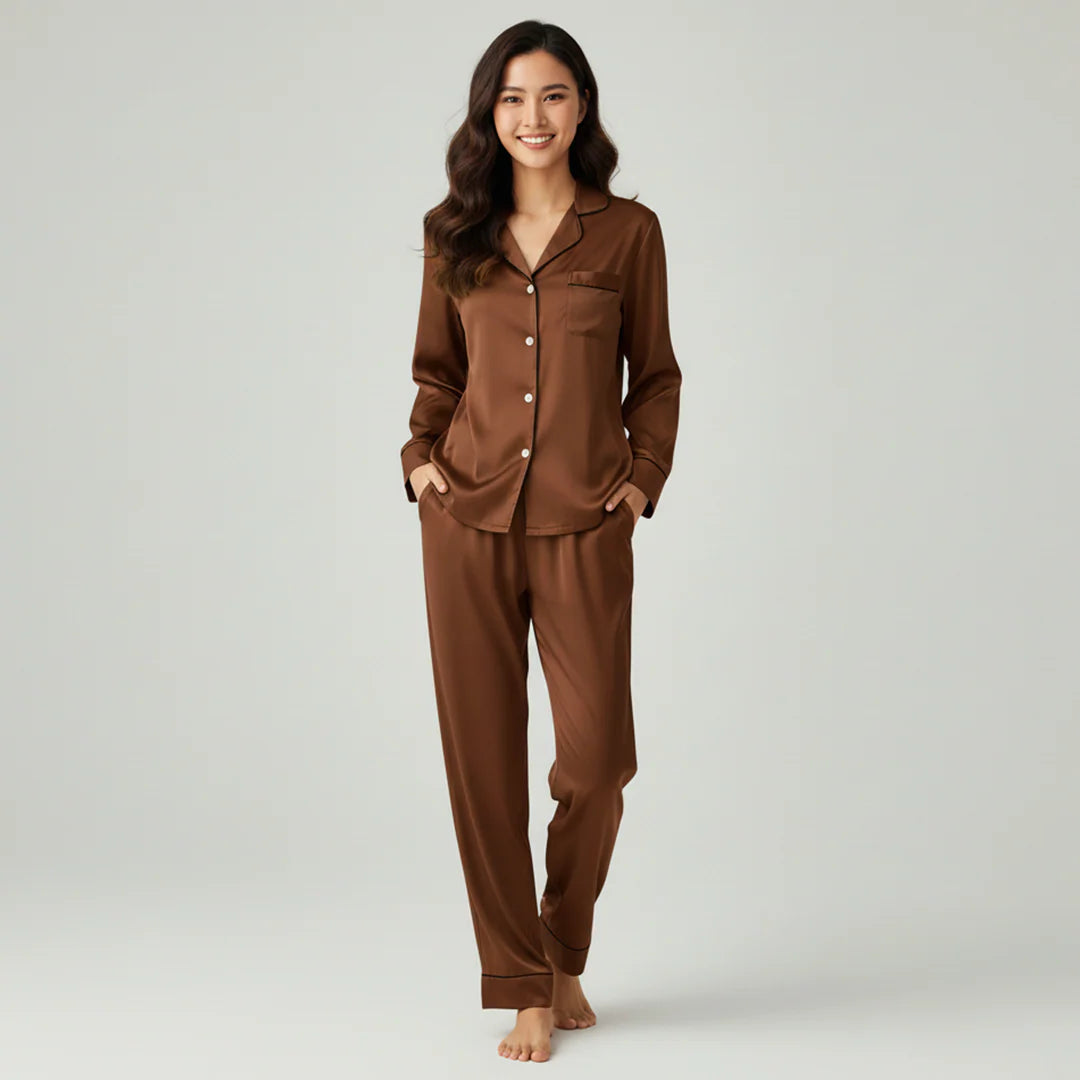 Premium Silk Pajama Suit - Brown