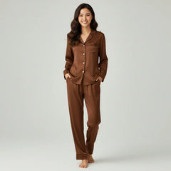 Premium Silk Pajama Suit - Brown