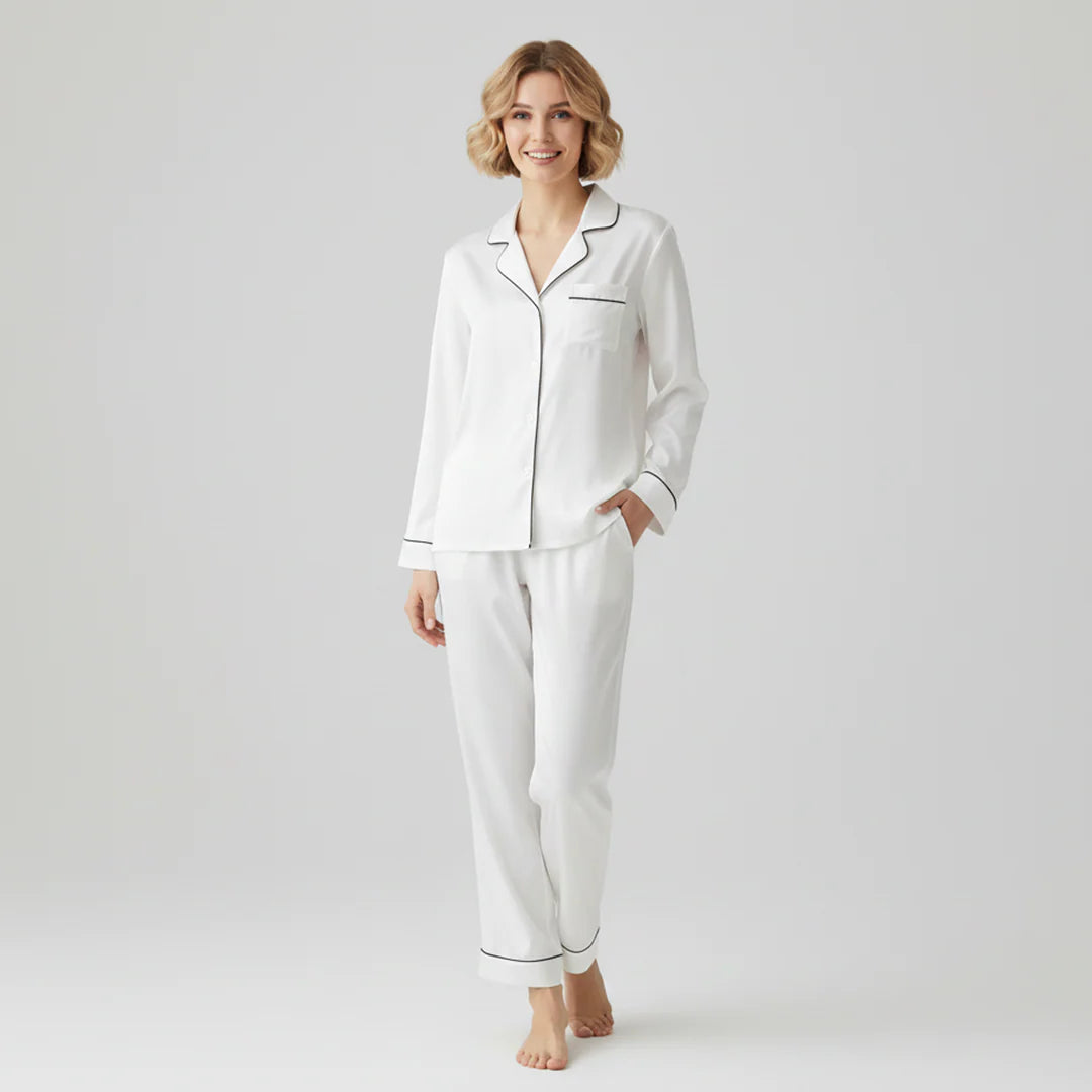 Premium Silk Pajama Suit - White