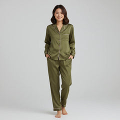 Premium Silk Pajama Suit - Olive