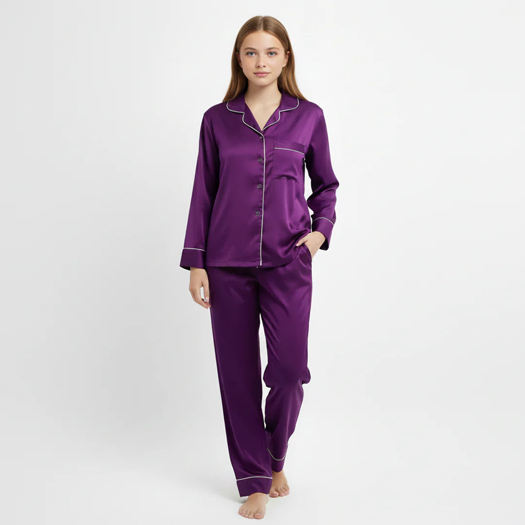 Premium Silk Pajama Suit - Purple