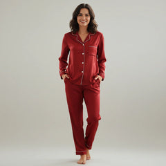 Premium Silk Pajama Suit - Red Wine